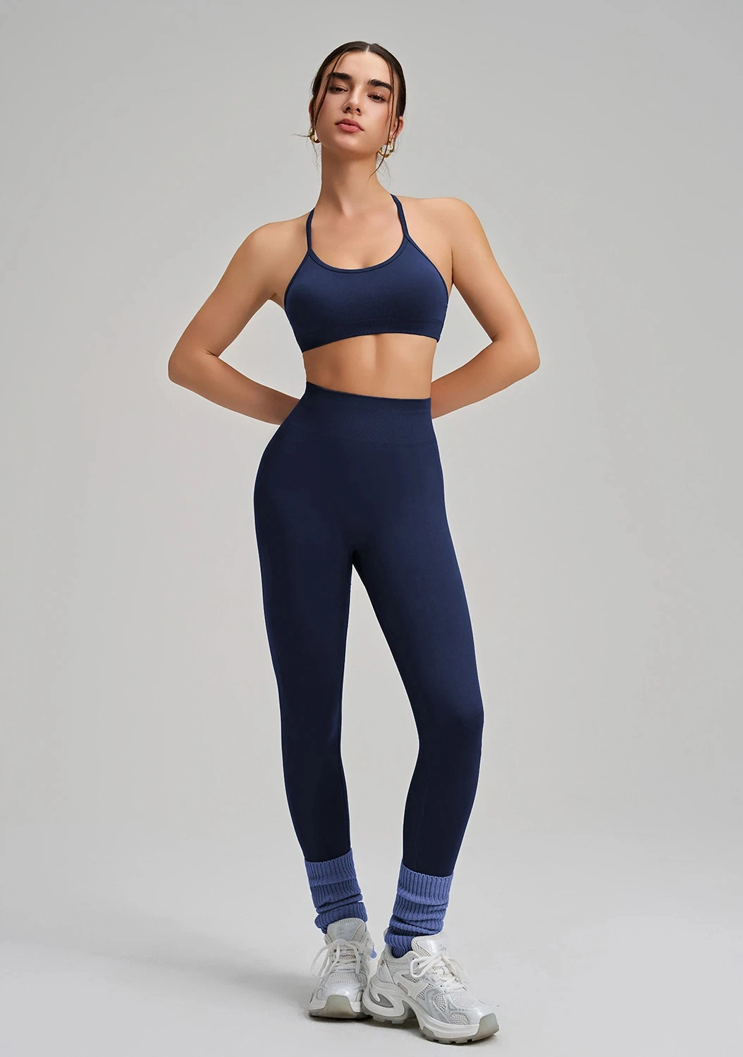 Women's 2 Piece Seamless Yoga Set, Strappy Sports Bra and High Waist Workout Leggings for Gym Fitness Training
