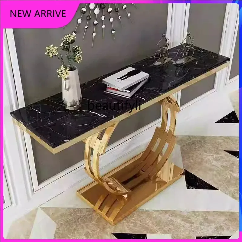 

A4567 Легкий роскошный простой круглый входной шкаф Современный мраморный вход у стены Прилавок из нержавеющей стали