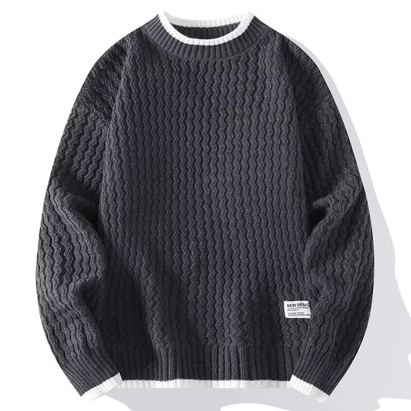 Autumn Winter Men Versatile Fashion Loose Knitwear Sweater Male Round Neck Long Sleeve Casual Thermal Pullover