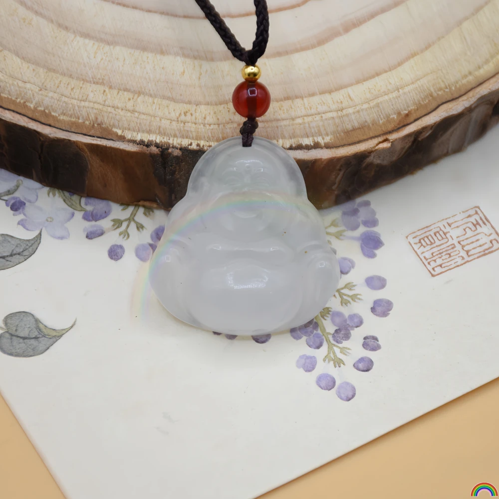Rwbuy brand design natural Tianshan Emerald Buddha pendant with floating flowers, emerald color, smiling Buddha, men's and women