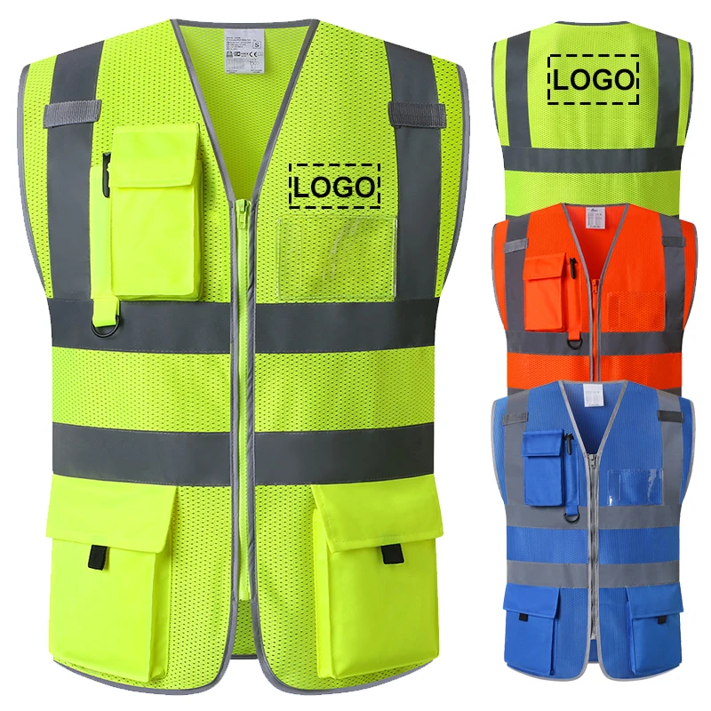 Logo Custom Work Reflective Vest High Visibility Vest Mesh Construction Safety Vest Class 2 Safety Clothing Workwear