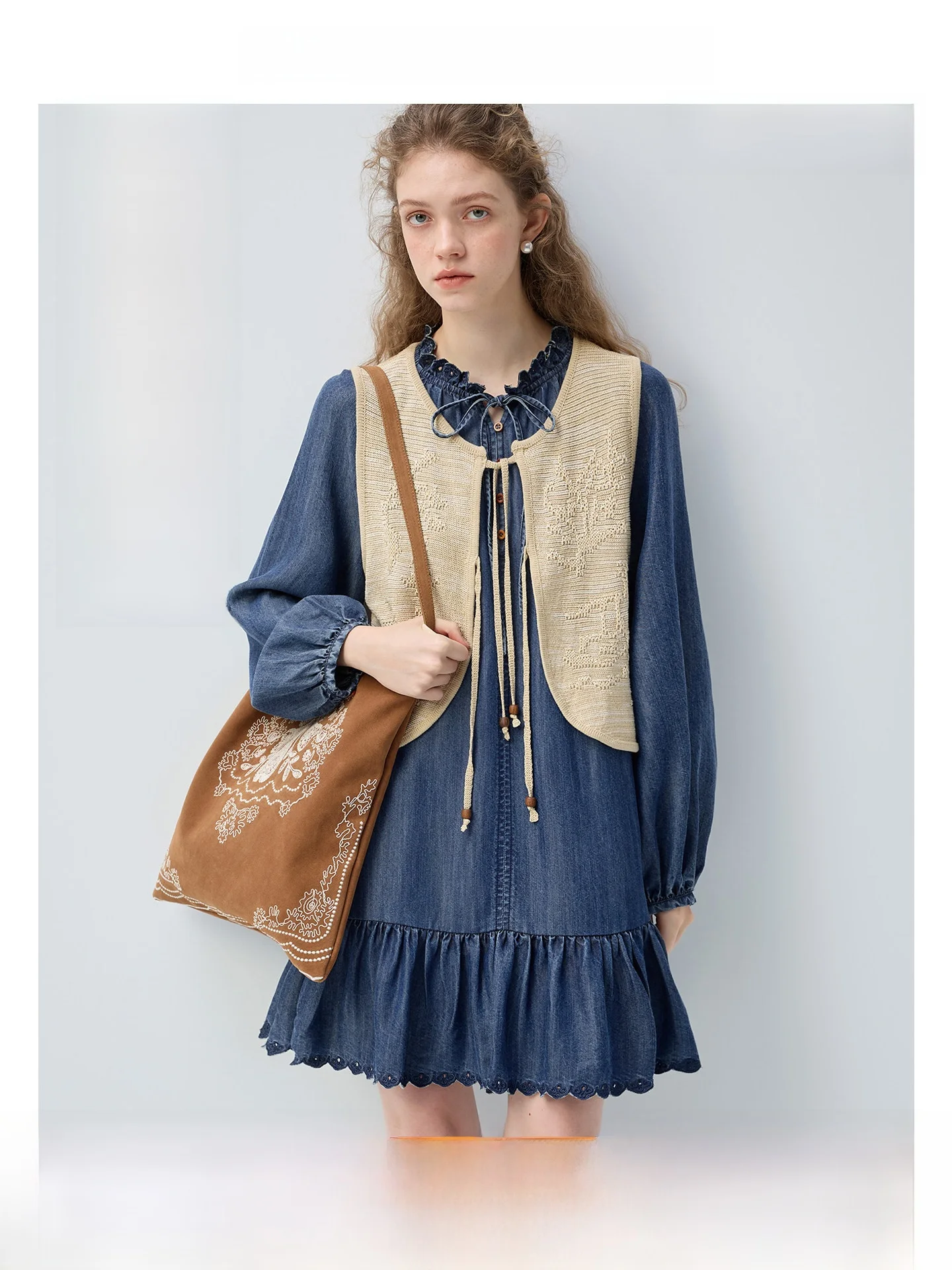 

Комплект женской одежды Blue Diary VEGA CHANG: джинсовый костюм-тройка для весны 2026, повседневный, свободного кроя, с длинными рукавами, средней длины, для работы и отдыха