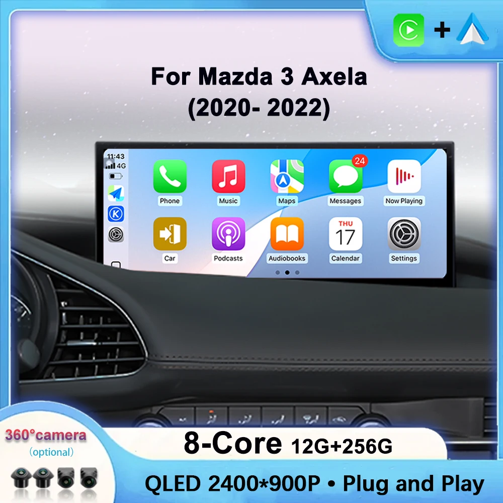 Car Radio Multimedia Player For Mazda 3 Axela 2020-2022 12.3 Inch Touch Sreen Wireless Carplay Android Auto GPS Navigation 4G BT