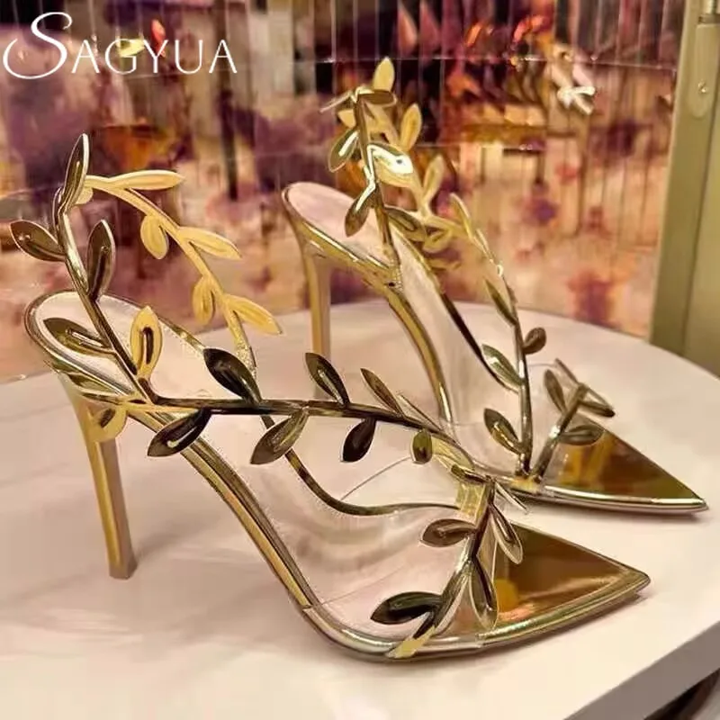 

PVC Pointed Toe High Heels Shoes Luxury Women Sandals Summer 2025 Trend Sexy Pumps Party Designer Shallow Sandalias De Mujer