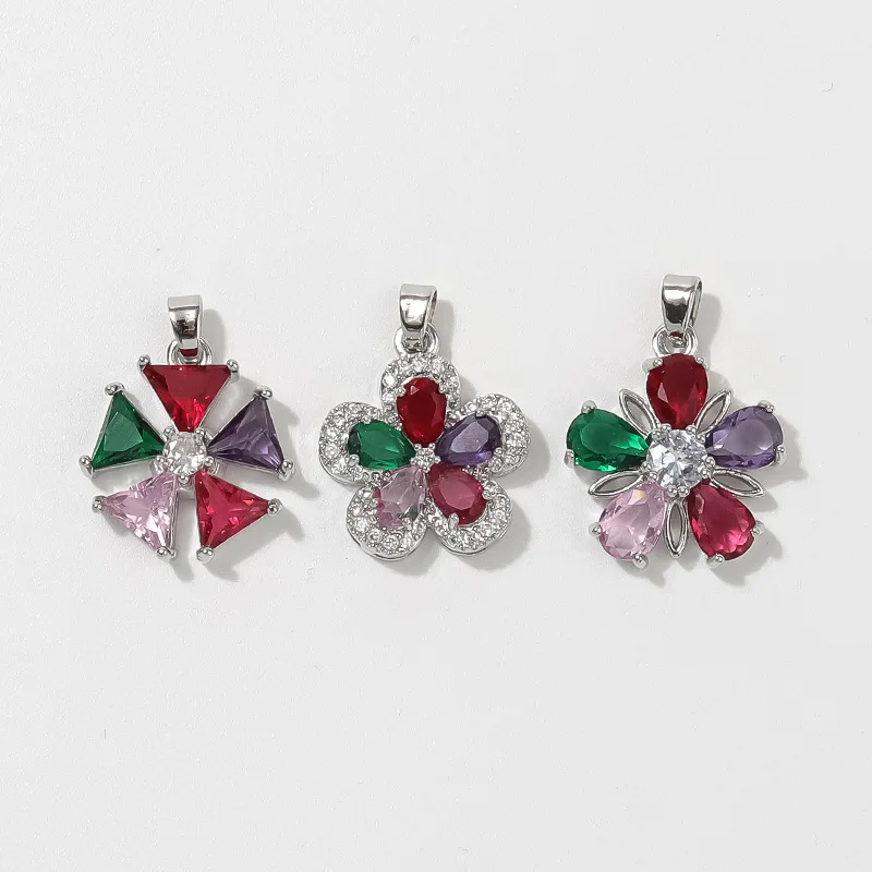 

10pcs/ Bag New fashion crystal colorful flower pendant five petal flower pendant for DIY earrings necklace jewelry accessories
