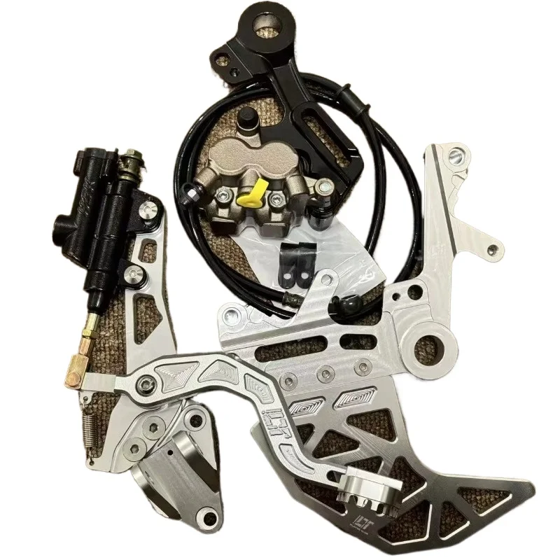 Reinforced parts: Left dual-cylinder bracket for the bike and silver pedal accessory for the motorcycle.