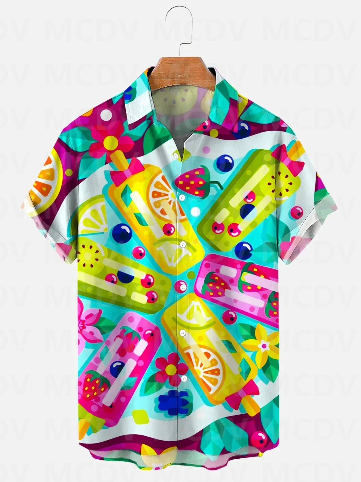 Men's Pentagram Rainbow Print Dopamine Hawaiian Short Sleeve Shirt