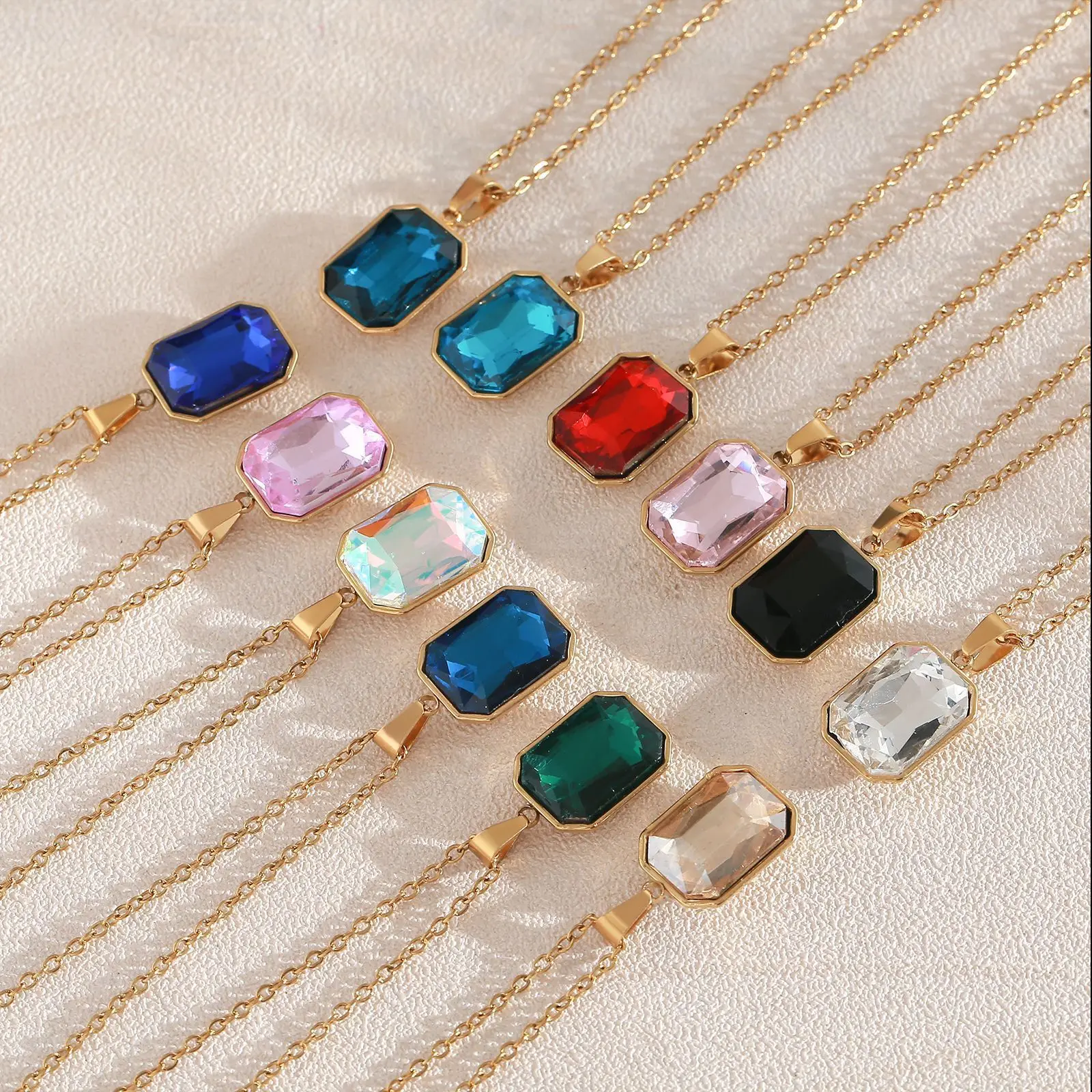 

New High-end Feeling Water Drop Gem Pendant Star Stone Necklace Multi-color Ladies Light Luxury Non-fading All-match Jewelry