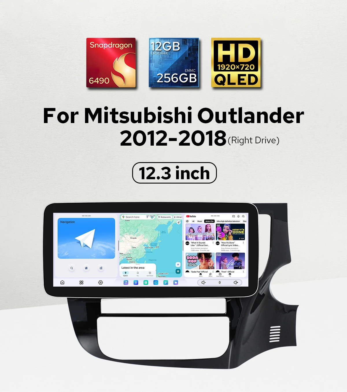 

12.3"Android Car Stereo In-Dash Receiver for Mitsubishi Outlander 2012-2018 Compatible Rockford Amplifier/Factory Reverse Camera