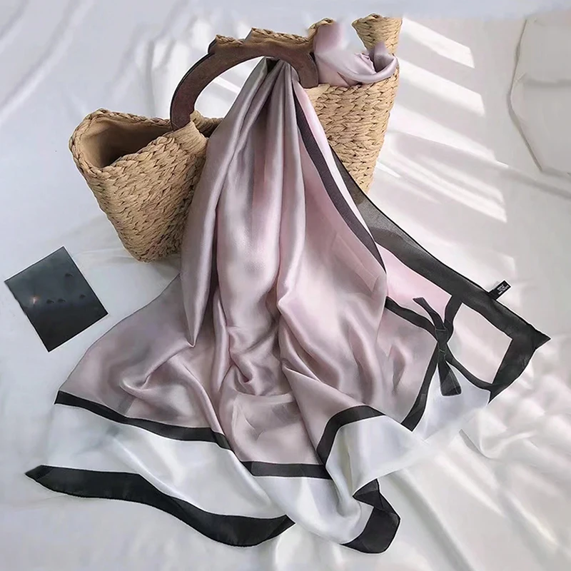 Fashion 180x90cm Satin Silk Scarf Women Luxury Large Shawl Wrap Muslim Hijab Headband Beach Stoles Female Bandana Foulard Turban