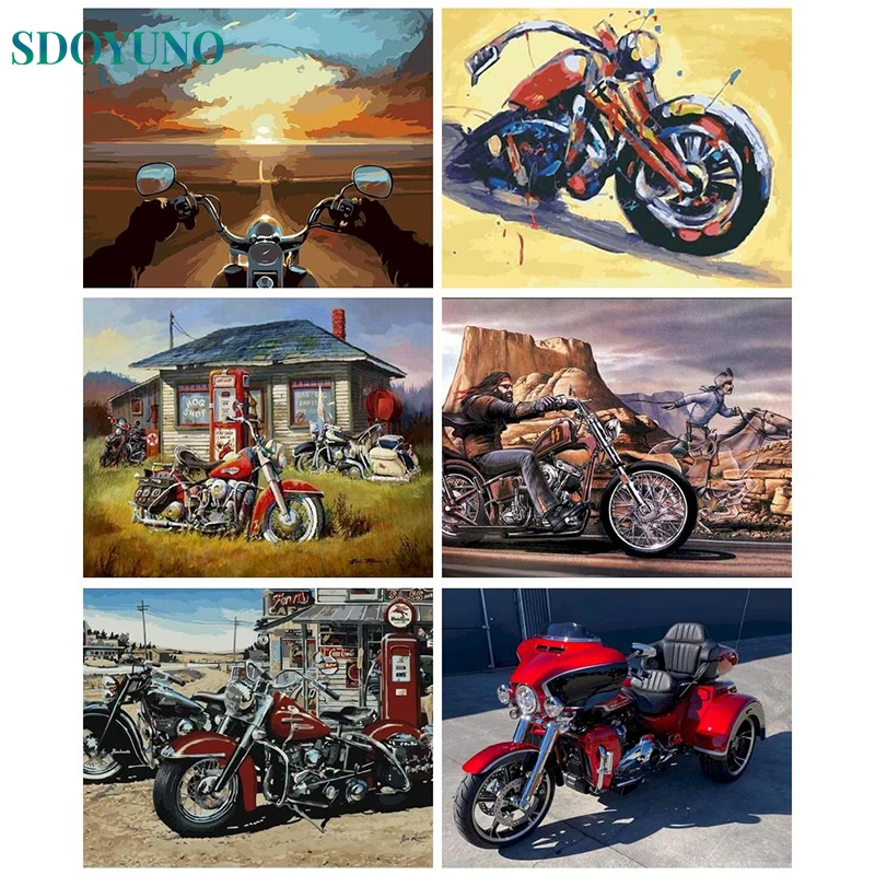 SDOYUNO Painting By Number Motorcycle Landscape Kits DIY Frame Drawing On Canvas HandPainted Gift 60x75cm Picture By Number