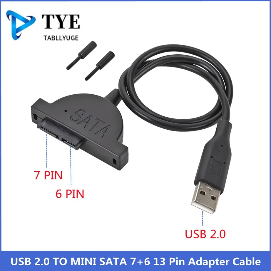 YIGETOHDE NEW USB 2.0 to Mini Sata II 7+6 13Pin Adapter for Laptop CD/DVD ROM Slimline Drive Converter Cable Screws steady style