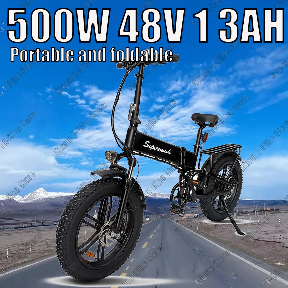 Foldable Electric Bicycle 500W Powerful Motor 48V13AH lithium battery Eectric Bike 20-inch Fat Tire Mountain Snow City E-Bike