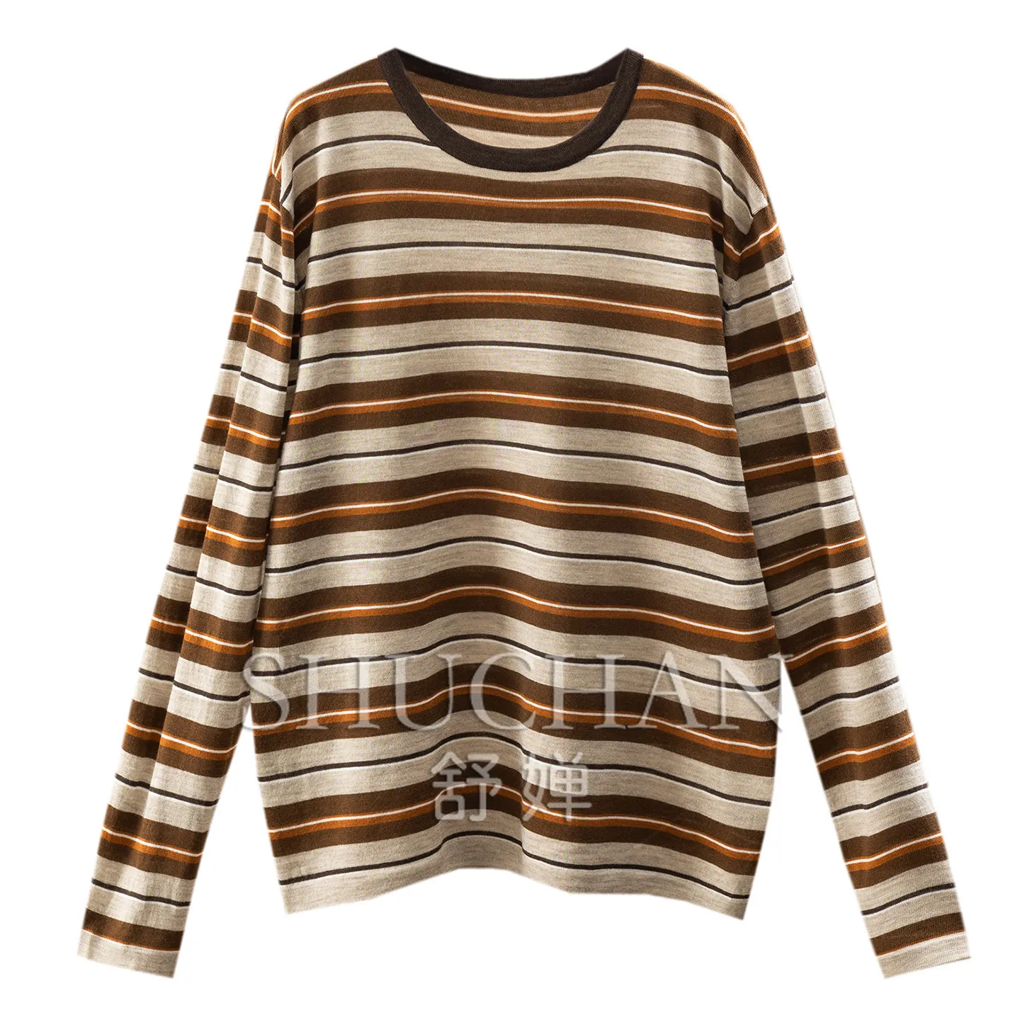 Old Money Retro T Shirt Legal Delicate Loose Worsted Wool Striped Knitted Sweater T-shirt Women's F062