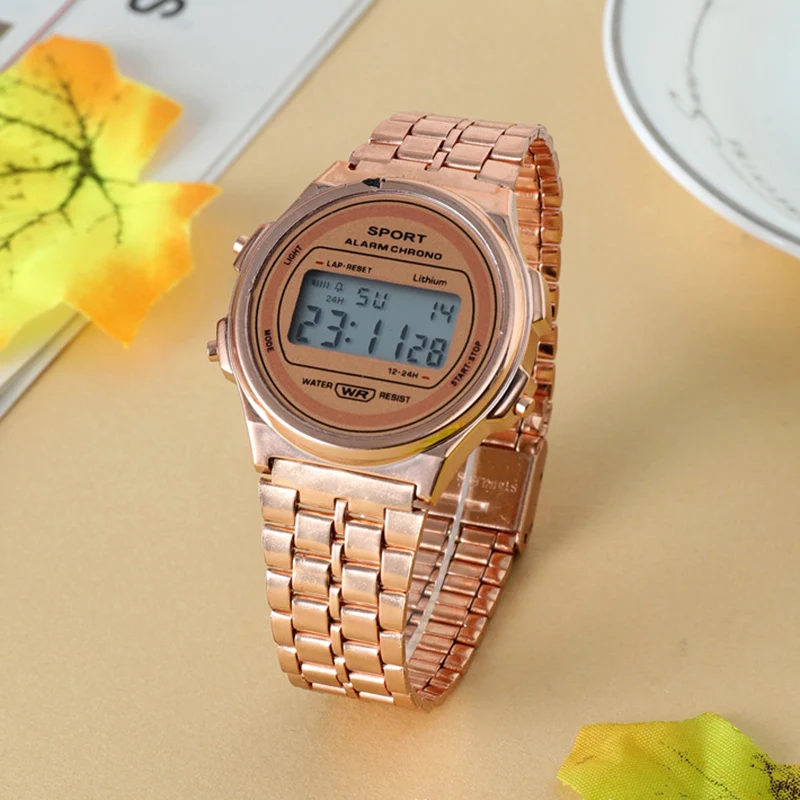 YIKAZE-reloj Digital con correa de acero Retro para mujer, reloj de negocios de esfera redonda de lujo, reloj de pulsera electrónico deportivo