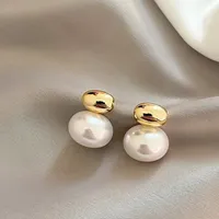 Coral Imitation Pearls Round Stud Earrings Charm Stainless Steel Small Golden Daily Jewelry Gold Platinum Plated