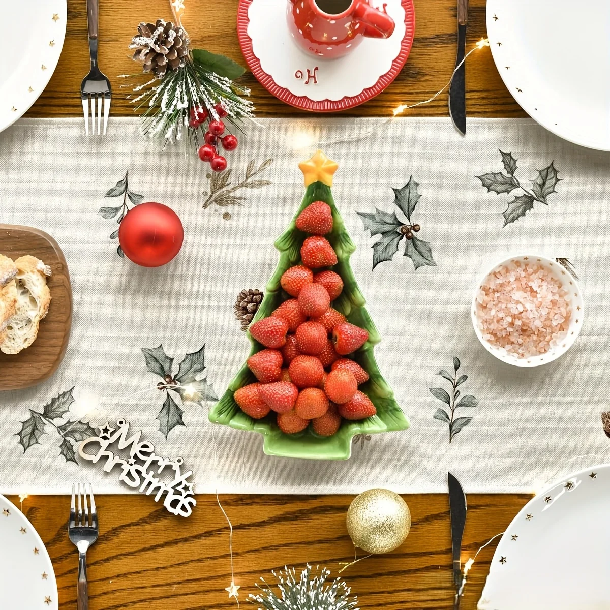 Рождественская льняная дорожка для стола — элегантный дизайн коричневой сосновой шишки и фонаря, прочный прямоугольный праздничный декор для домашней вечеринки