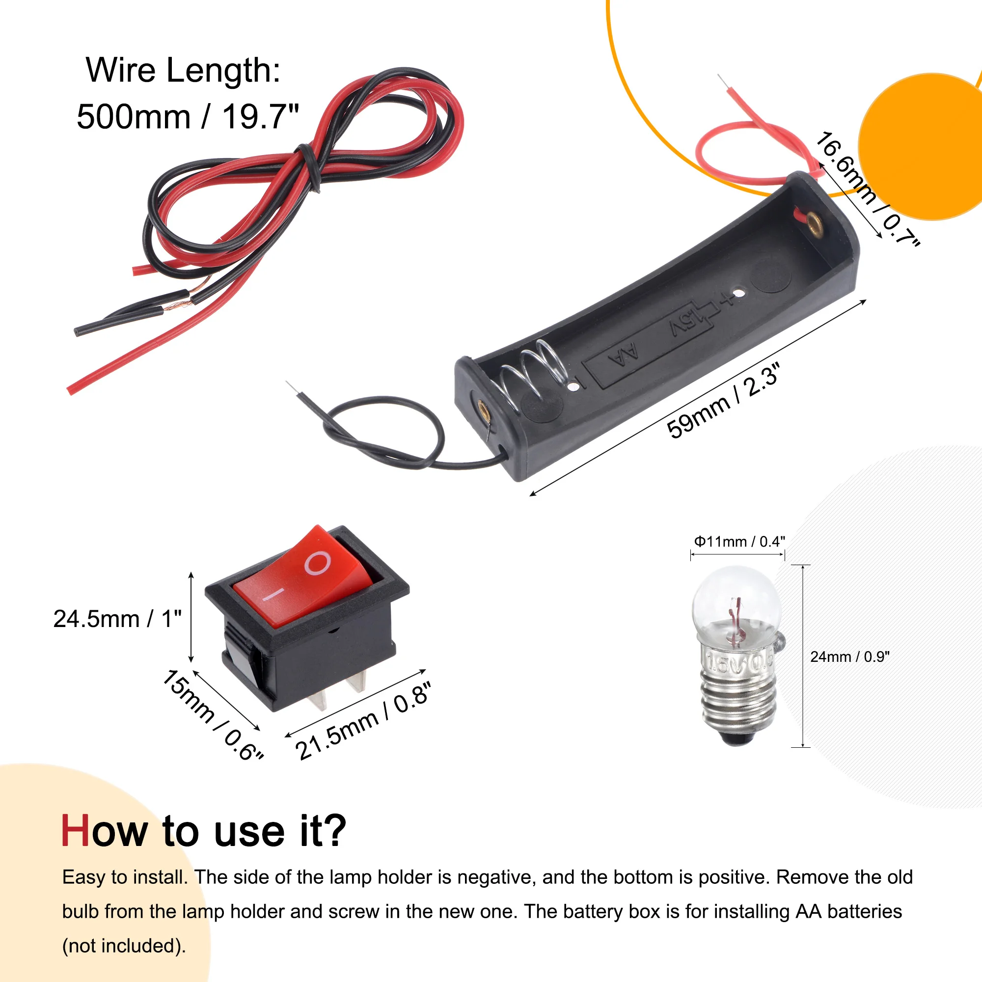 O experimento do circuito do uxcell ajustou o bulbo 10pcs 1.5V, 1 caixa da bateria/interruptor/suporte da lâmpada, 2 fios