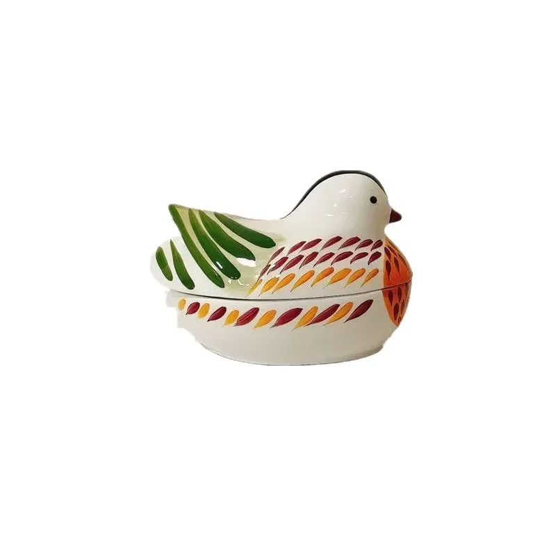 Ceramic Soup Pot with Bird Lid Noodle Rice Salad Bowl for Home Restaurant Hotel Use