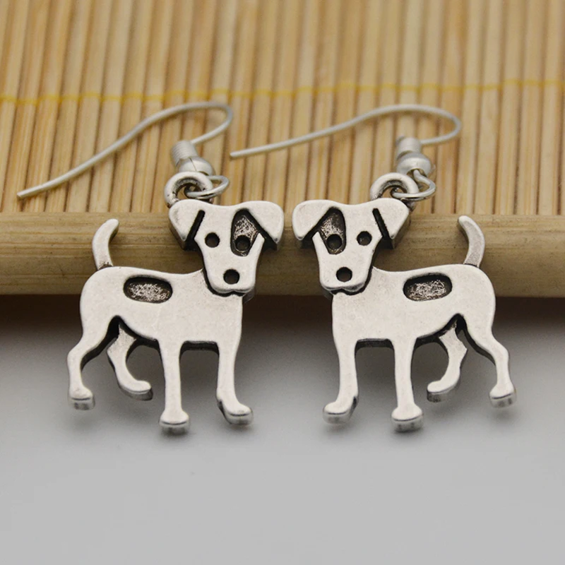 

Vintage Silver Color Jack Russell Terrier Dog Charm Drop Earrings Copper Metal Boho Big Long Earrings For Women Girls Party Gift