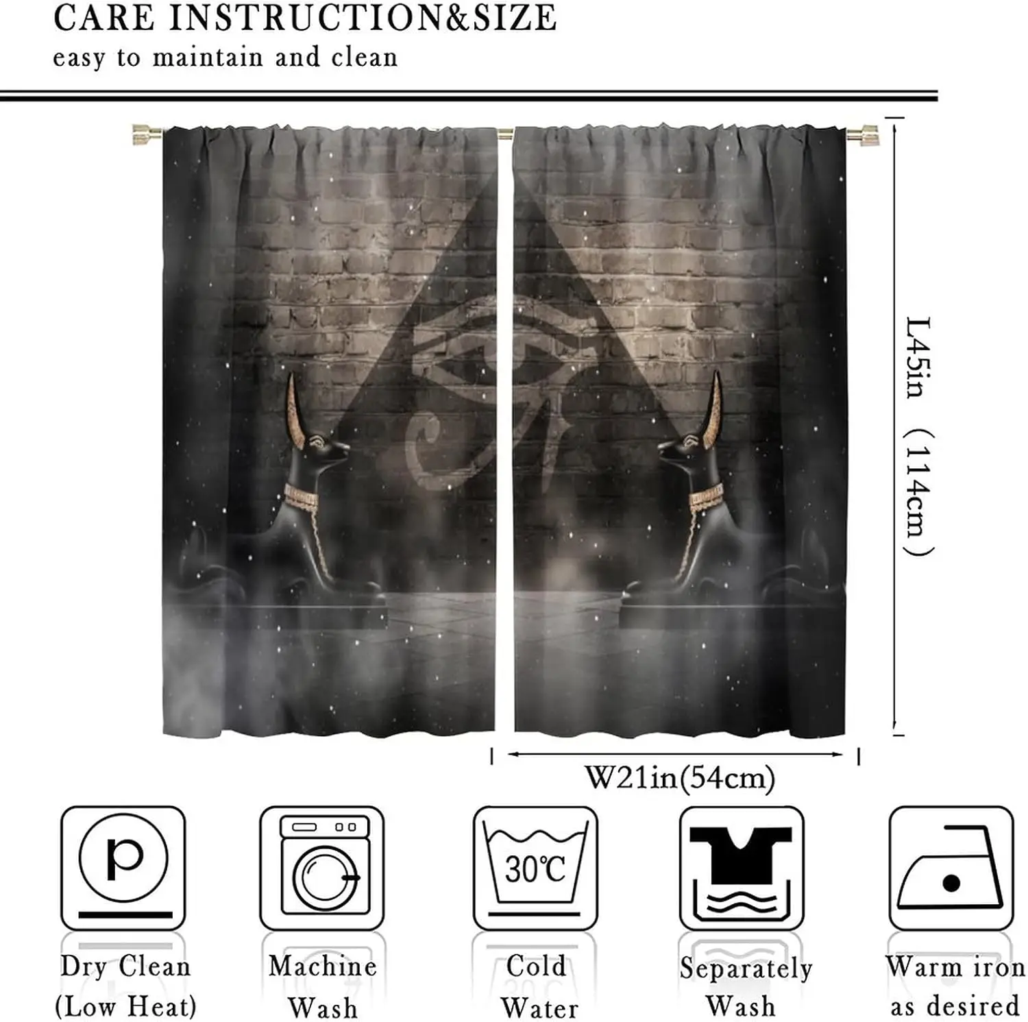 Vintage Egypt Curtains Ancient Egyptian God Death Anubis Mystic Hieroglyph Symbol Print Curtains for Bedroom Living Room2 Panels