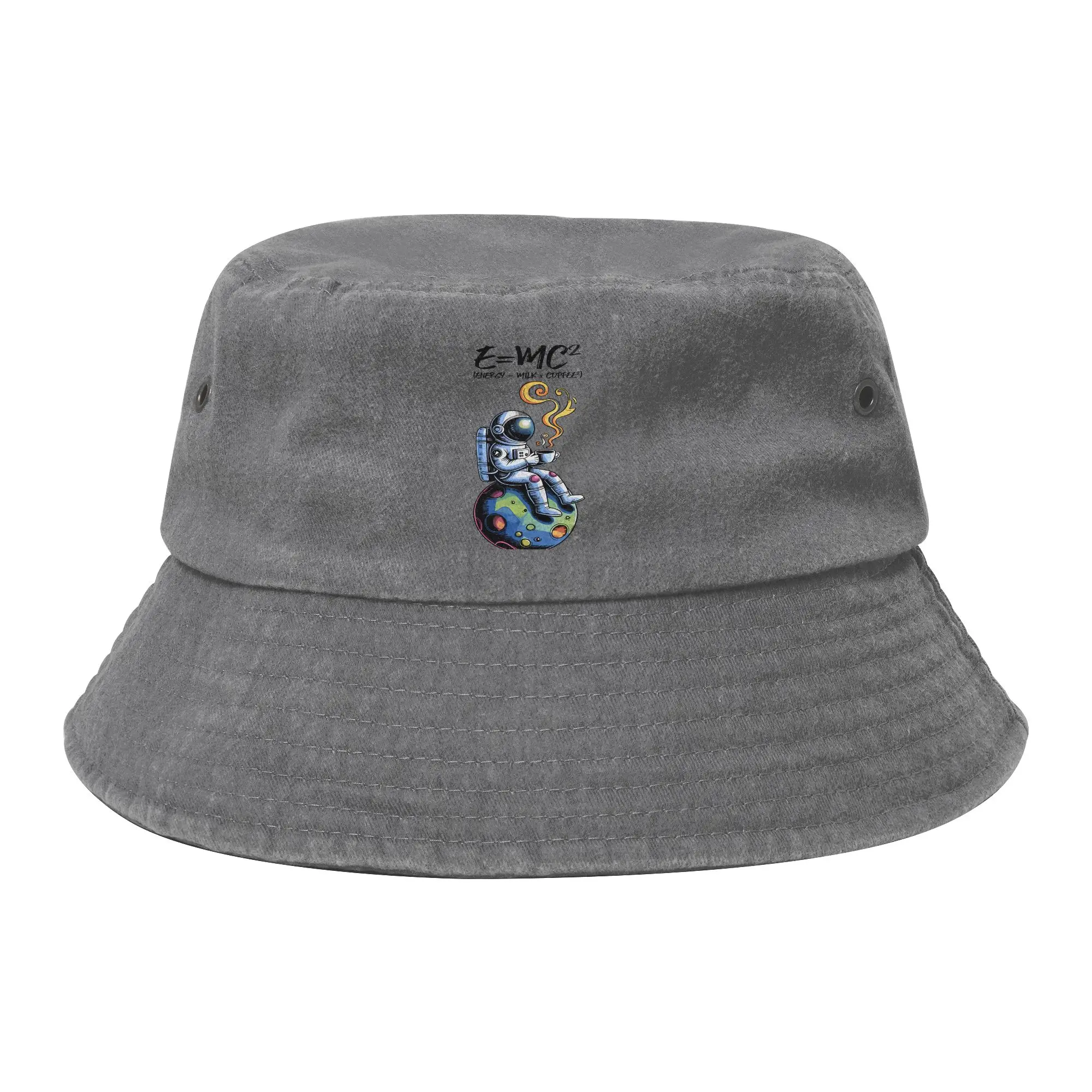 Funny Science E=MC2 Coffee Bucket Hat for Men Women Astronaut Nerd Humor Distressed Denim Washed Sun Hat for Outdoor Fishing Cap