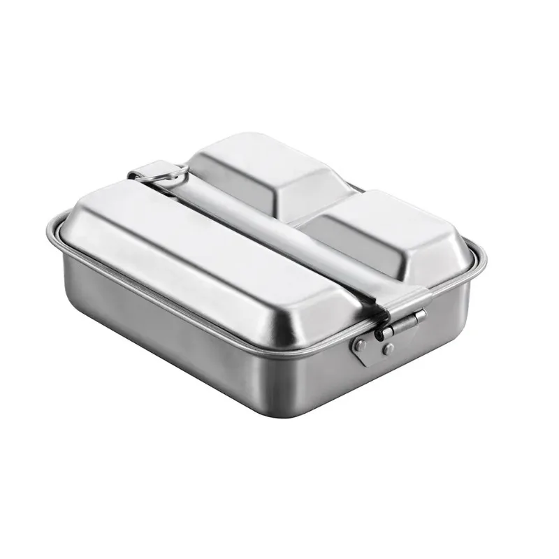 2026 Square Stainless Steel Lunch Box Retro Portable Outdoor Picnic Container Single Person Camping Food Storage Box