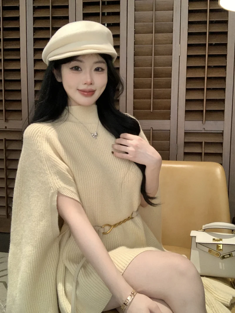 Женский вязаный свитер с высоким воротником, пальто, осень-зима, свободный индивидуальный топ, модный капюшон, Ne Casual Sle