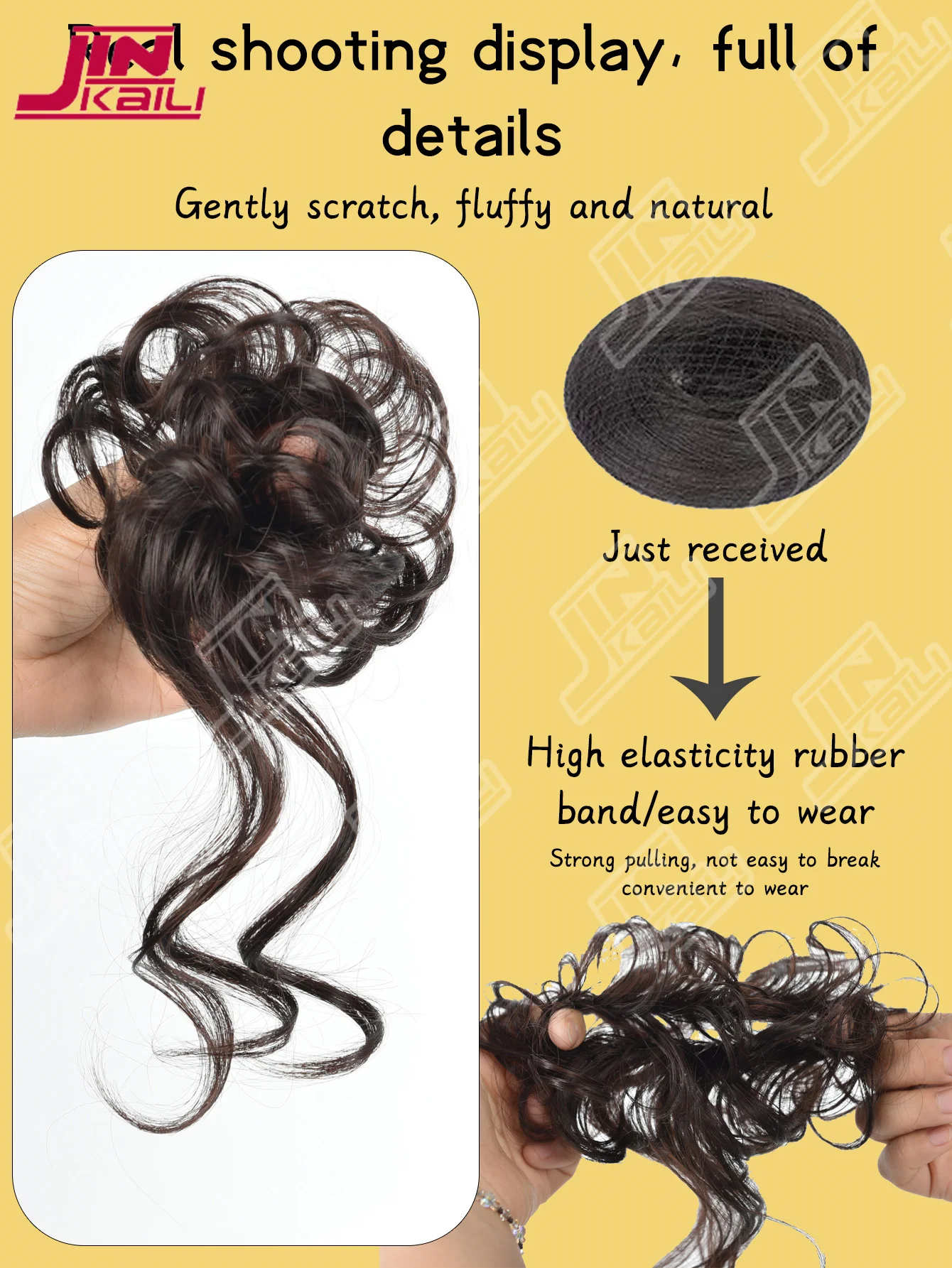 JKL Children's Wig Synthetic Small Curly Hair Bun Wig Rubber Band Style Messy Curly Hair Bun Suitable For Girls Daily Wear