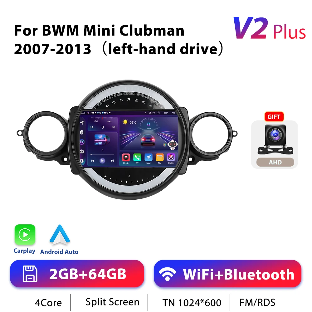 Podofo 9 "Autoradio Draadloze CarPlay Android Radio Voor BMW Mini Clubman 2007-2013 Multimedia GPS 4G WIFI Auto Intelligente Systemen