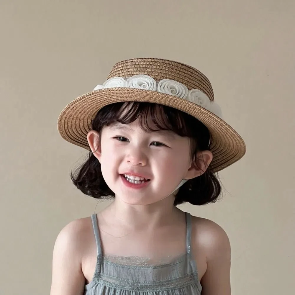 

Fashion Summer Baby Straw Caps French Beach Flower Lace Straw Hat Vacation Travel Children Sun Hat for Girls