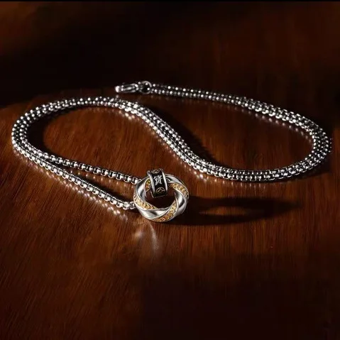 Chinese Style Lucky Wealth Attracting Mobius Ring Pendant Necklace Vintage Trendy Men Fashion Versatile Personalized Amulet Jewe