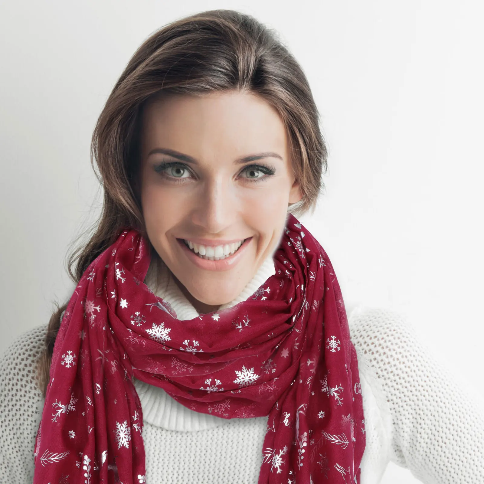 

1pc Christmas Printed Scarf Lightweight Snowflake Pattern Shawl Neck Head Scarf Xmas Costume Accessory For Women Men