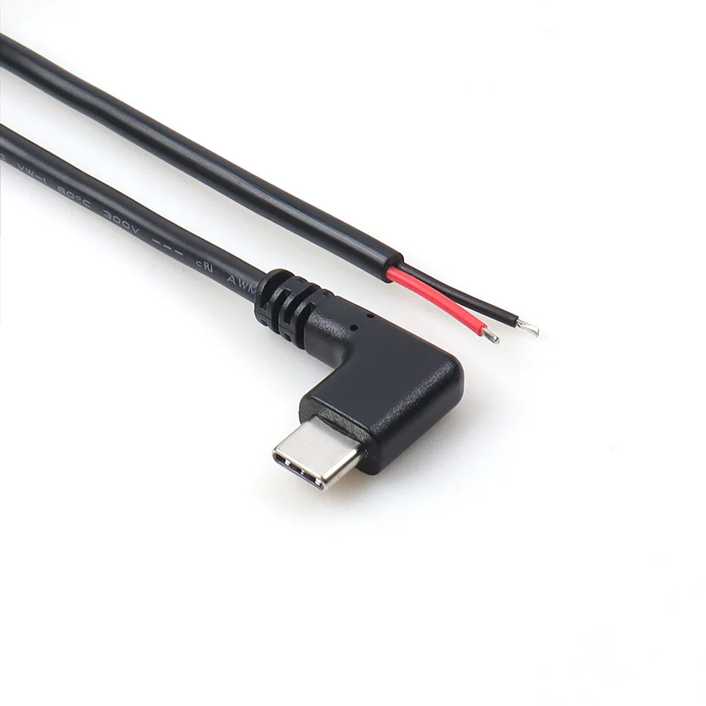 USB C to 2 Pin Bare Wire Open End Power Cord, 90 Degree USB Type C Male Plug 2 Pin Pigtail Cable, for 5V USB Type C DIY Cable