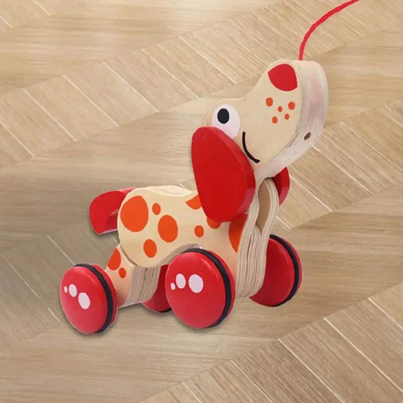 Wood Walking Pull Toys Toddler Toy Puppy Pull Along Wooden Walking Toy Developmental Kids Toy Push Pull Toys With String For