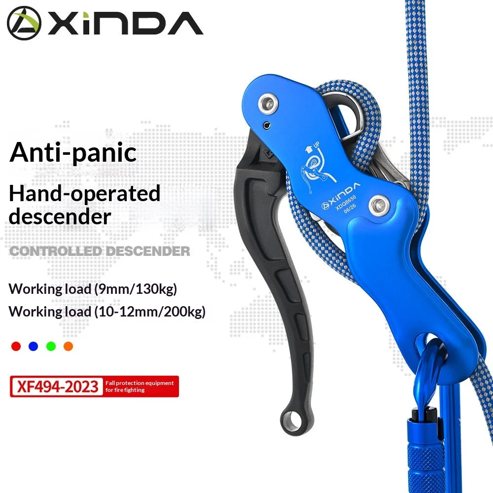Xinda Rock Climbing Manual Descender High Altitude Anti-Panic Belay Device Rope Brake Load 200kg for IndustrialFall Arrest Tool