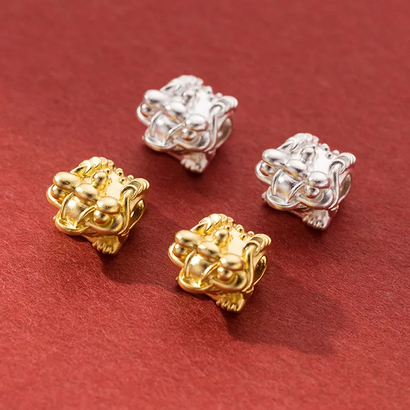 Cuentas de plata S925, cuentas de la suerte chinas de sapo dorado, 15,5x9,5mm, espaciadores mágicos sueltos de proceso de plata dura 3D, joyería DIY Makin, 1 unidad/lote