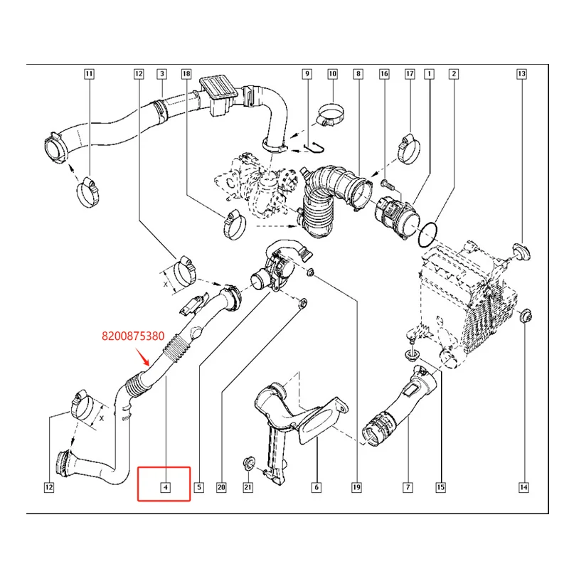 Auto Parts Air Intake Hose for Renault Kangoo 2008-2021 OEM 8200874705 8200875380 8200824797 Air Intake Pipe