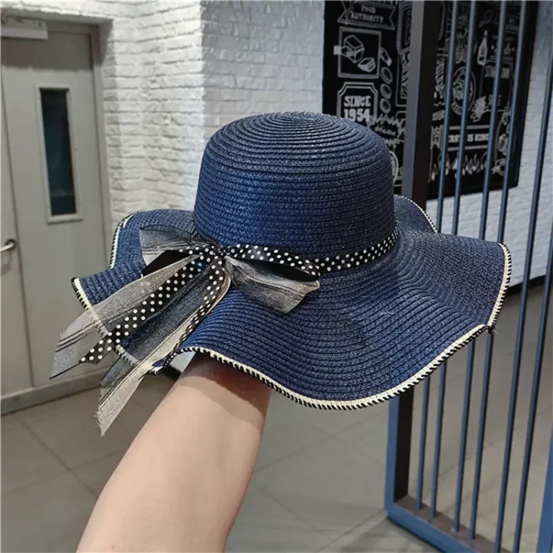 Bucket Hat Beach Summer Straw Hats for Women Flat Top Ribbon Bowknot Elegant Luxury Straw Women Summer Hats Sombreros De Mujer