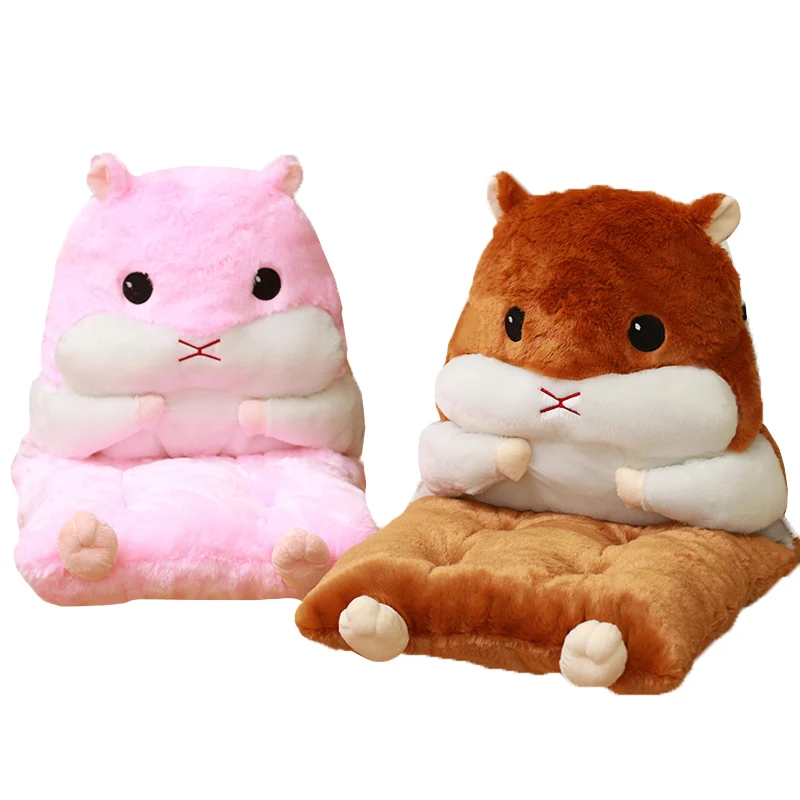 Kawaii Hamster Shaped Plush Throw Pillow Multi-Function Stuffed Animal Chair Cushion Hand Warmer - Soft Cuddly Toy for All Ages