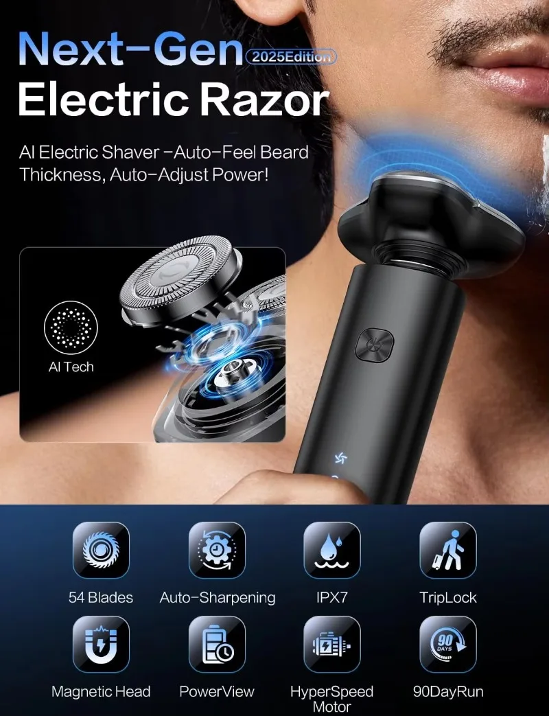 Electric Razor for Men 3 Blade Rotary Shaving Machine Touch Switch Type C Fast Charging Travel Lock Men's Electric Shaver