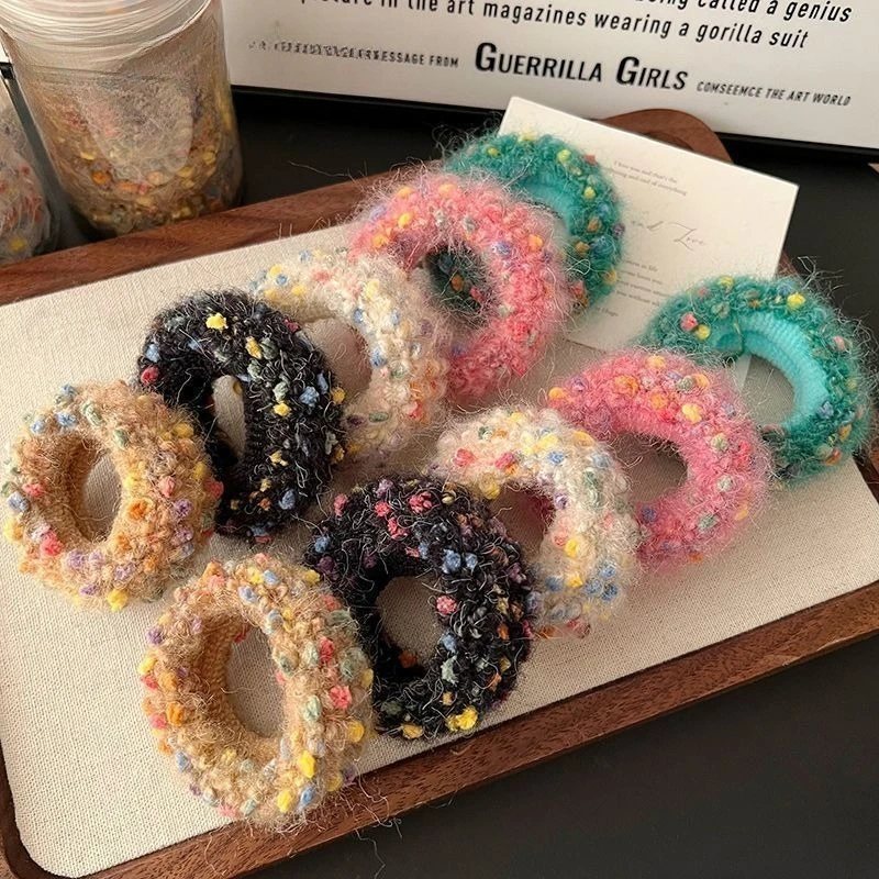 Bande de cheveux tricotée en laine colorée, serviette à haute élasticité et durabilité, couvre-chef en caoutchouc épais pour femmes, accessoires Anime