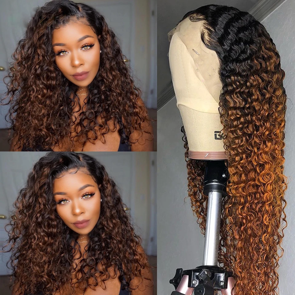 

Long 26Inch 180%Density Ombre Blond Kinky Curly Lace Front Wig For Women With Baby Hair Heat Resistant Glueless Daily Wear