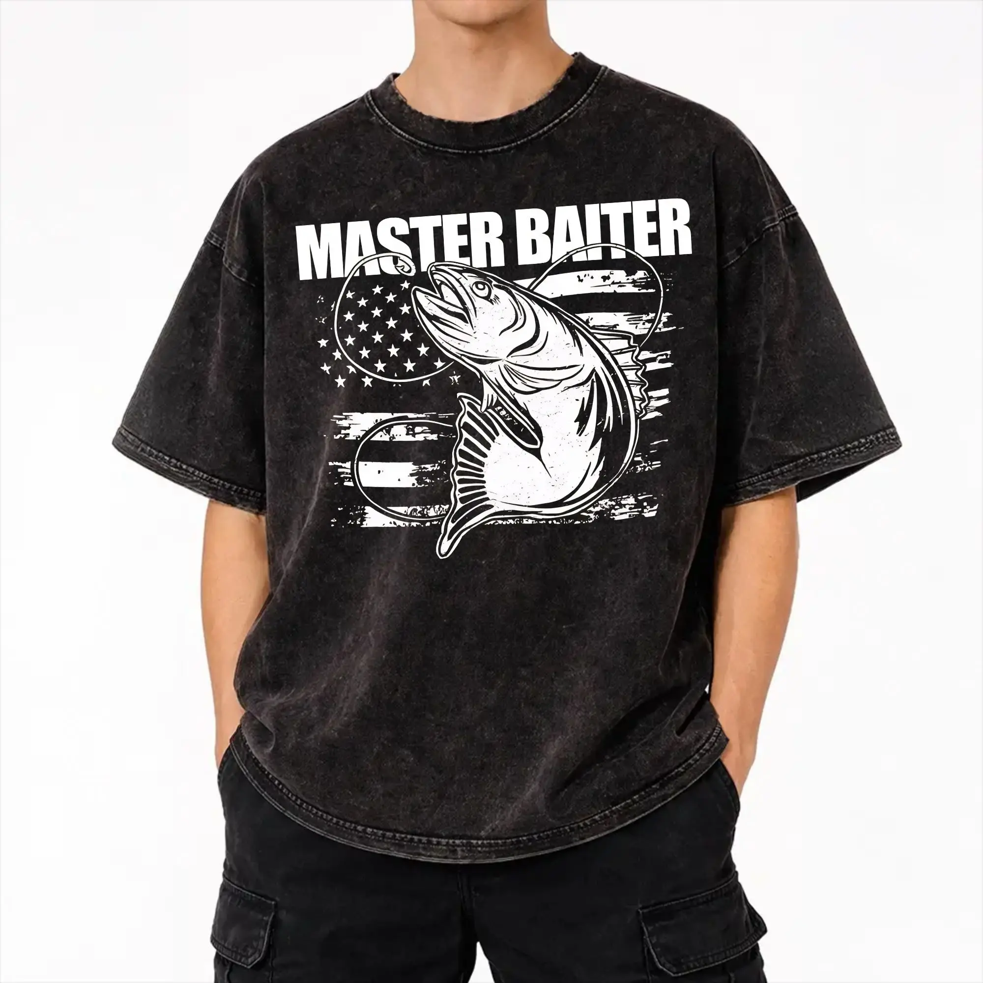 Master Baiter Funny Fishing  T Shirts Hip Hop Washed 100% Cotton Harajuku T-Shirt  Vintage for Men Women Streetwear