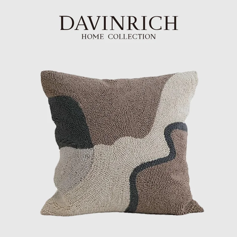 

DAVINRICH Wool Knit Sofa Throw Pillow Case Studio Block Color Geometry Luxury Cushion Cover 45x45cm INS Modern Living Room Decor