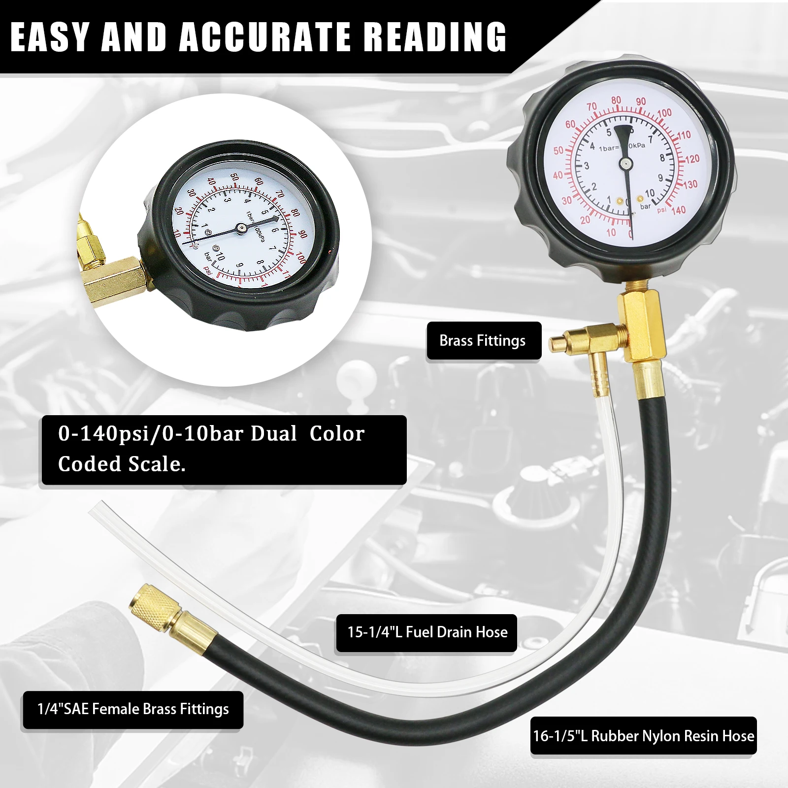 New TU-114 Upgraded Fuel Injection Pump Pressure Tester Gauge Diagnostic Tools Kit,Engine Gasoline Test Tool Set for Most Cars