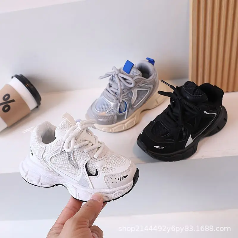 Spring Autumn Boy Girl White Sneakers Children Low-top Shallow Dad Shoes Kids Non-slip Lace-up Soft-soled Running Shoes Casual