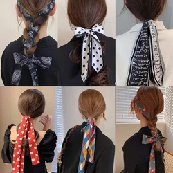 Fashion Women Letter Hair Ribbons French Elegant Long Headband Bag Strap Accessories Girls Bow Knot Long Hair Scarf HairBands