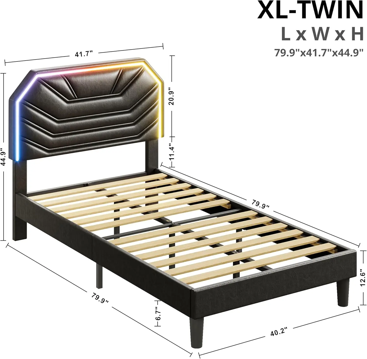 Twin XL Bed Frames with Lighted Headboard, Upholstered Modern Cama Twin XL Platform Bed with Heavy Duty Supports, No Box Spring