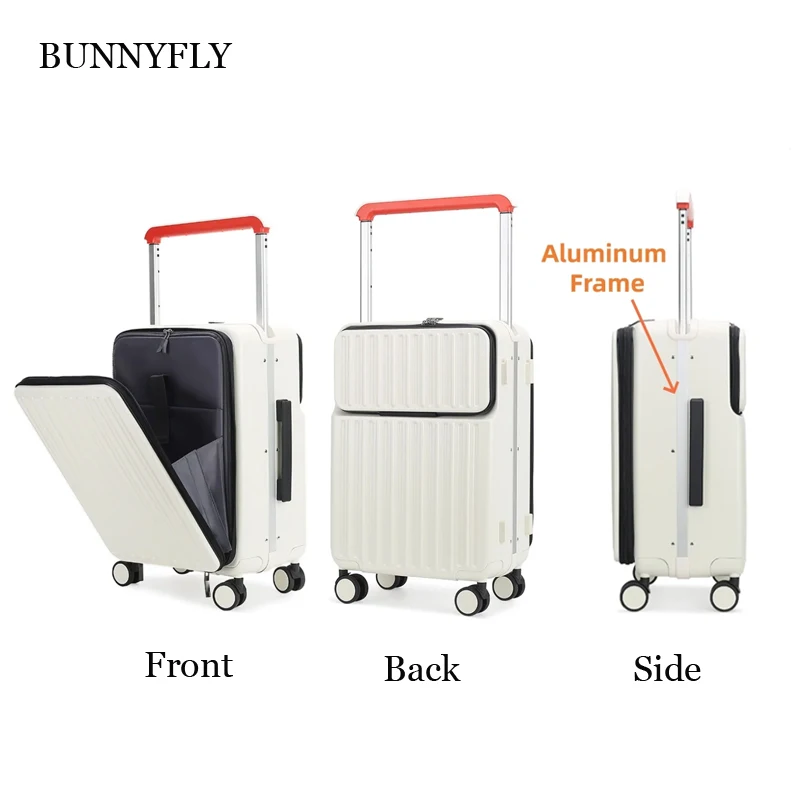 

BunnyFly 20inch Carry-on Rolling Luggage with Front Back Opening Aluminum Frame PC Material Deep Capacity Travel Suitcase